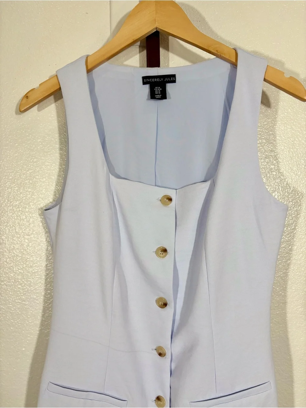 NWOT Sincerely Jules Button-Front Vest Dress in Pastel Blue Size Medium - Picture 3 of 8